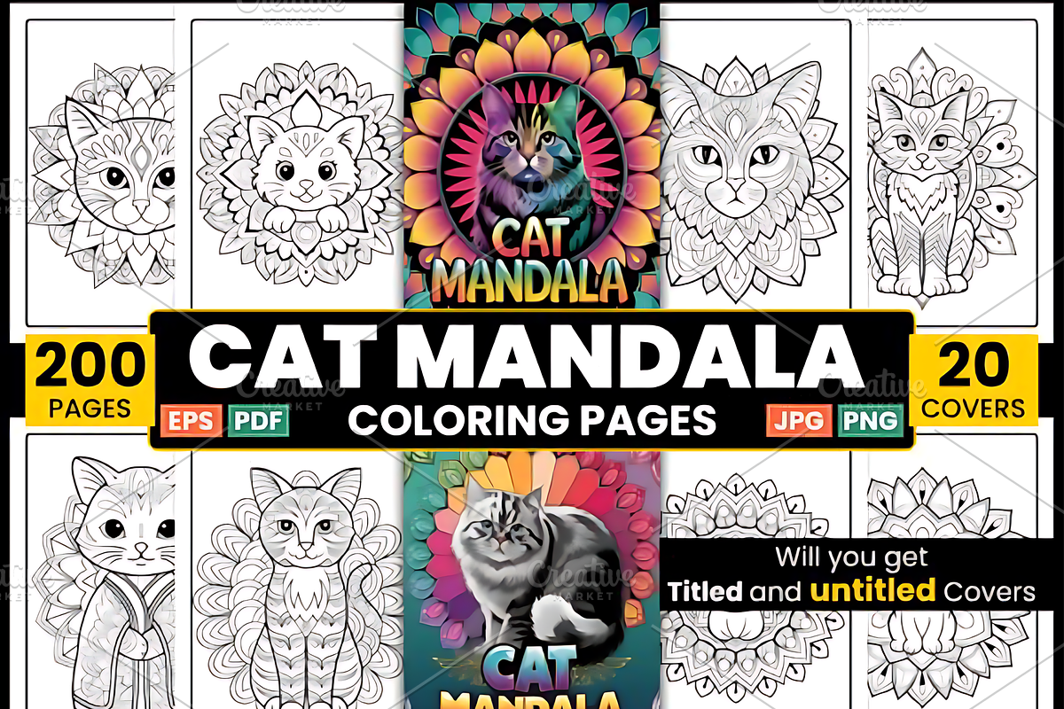 Cat Mandala Coloring Pages, an Animal Illustration by Ink Gallery (Photo 1 of 3)