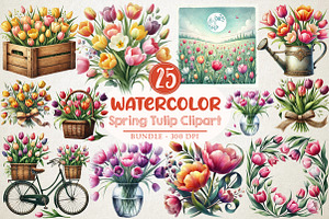Spring Tulip Flower Clipart, a Work Illustration by OK Design