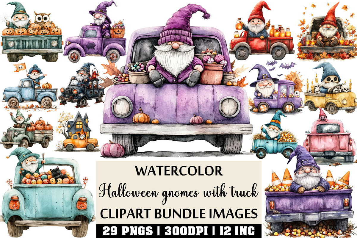 Halloween gnomes with truck Clipart, an Illustration by Craft Nest (Photo 1 of 4)