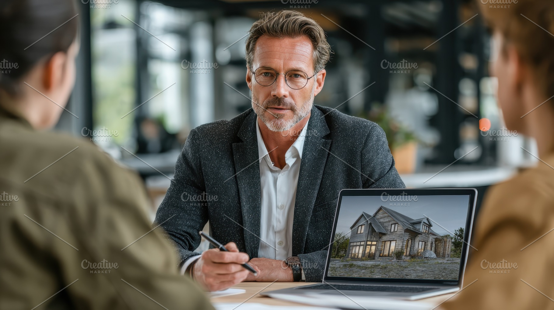 Realtor presenting house design to c, a Photo by Pixeness Studio