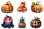 Fall Halloween Pumpkins Clipart, an Illustration by Watercolor design (Thumbnail 4 of 4)