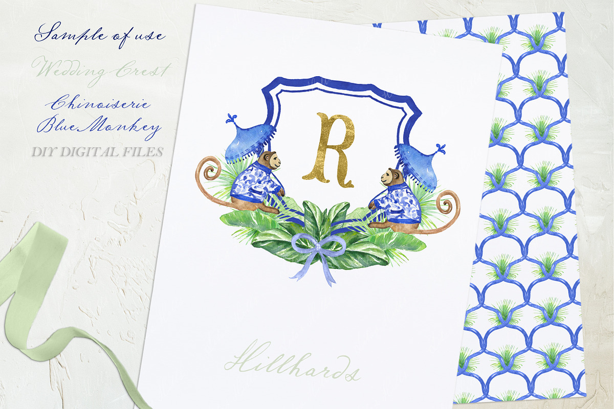 Chinoiserie Blue Monkey Wedding DIY, an Illustration by LABFcreations (Photo 3 of 4)