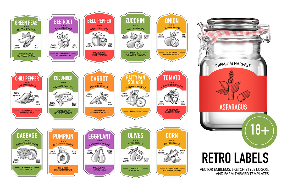 Vegetable Designs. Retro Templates, a Food Illustration by Lettering_Logo (Photo 5 of 15)