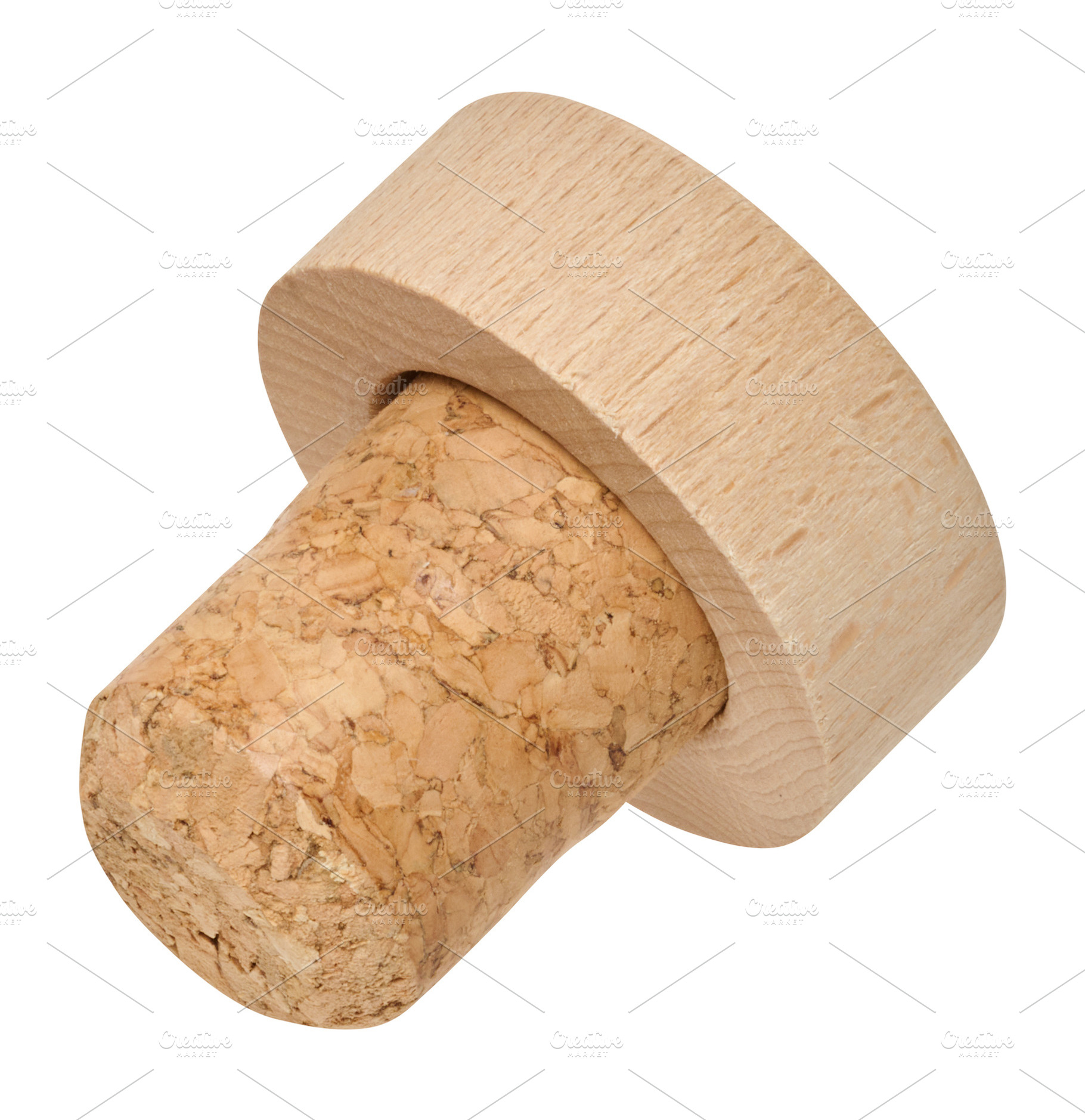 Wooden lid with natural cork for bottle on isolated background, a Food & Drink Photo by ndanko