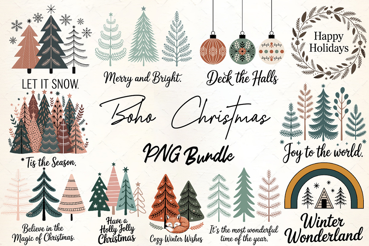 Boho Christmas PNG Bundle, an Illustration by CrexoraLab (Photo 1 of 5)