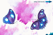 Blue watercolor butterflies, a Decorative Illustration by Art Watercolor (Thumbnail 2 of 5)