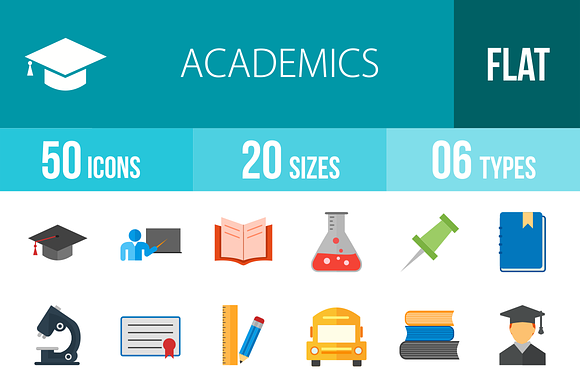 50 Academics Flat Multicolor Icons