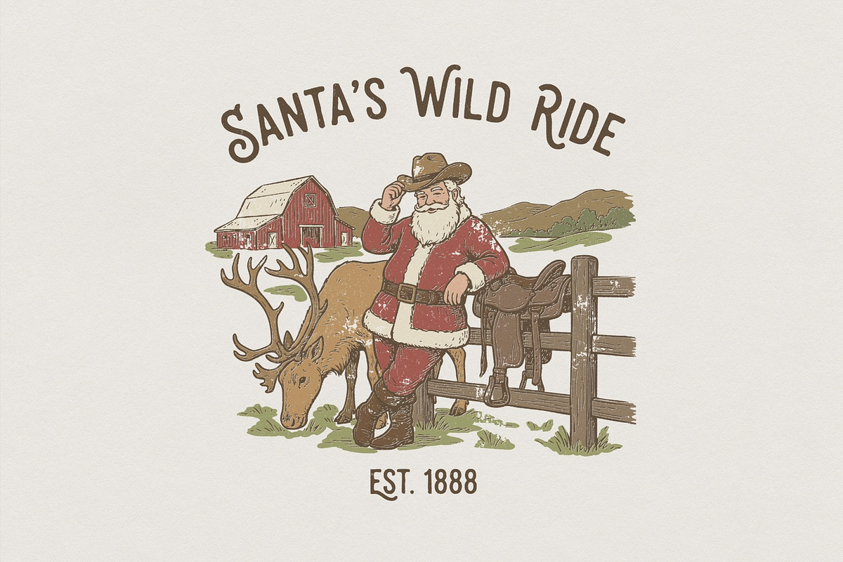 Santas Wild Ride PNG, Vintage, an Illustration by SharpMarketplace