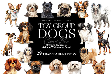 Toy Group Dogs Illustrations Clipart, an Animal Illustration by BrushstrokeArtGB