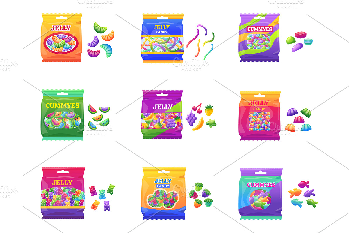 Gummies sweets packs. Jelly candy in, a Food Illustration by LadadikArt
