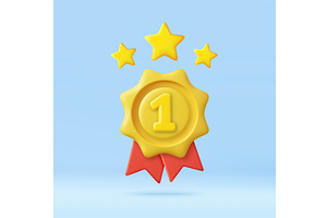 3d First place award ribbon with, an Object Illustration by ModVector