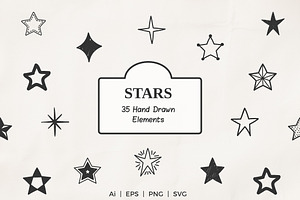 Stars - 35 Hand Drawn Elements, an Object Graphic by PixMarket