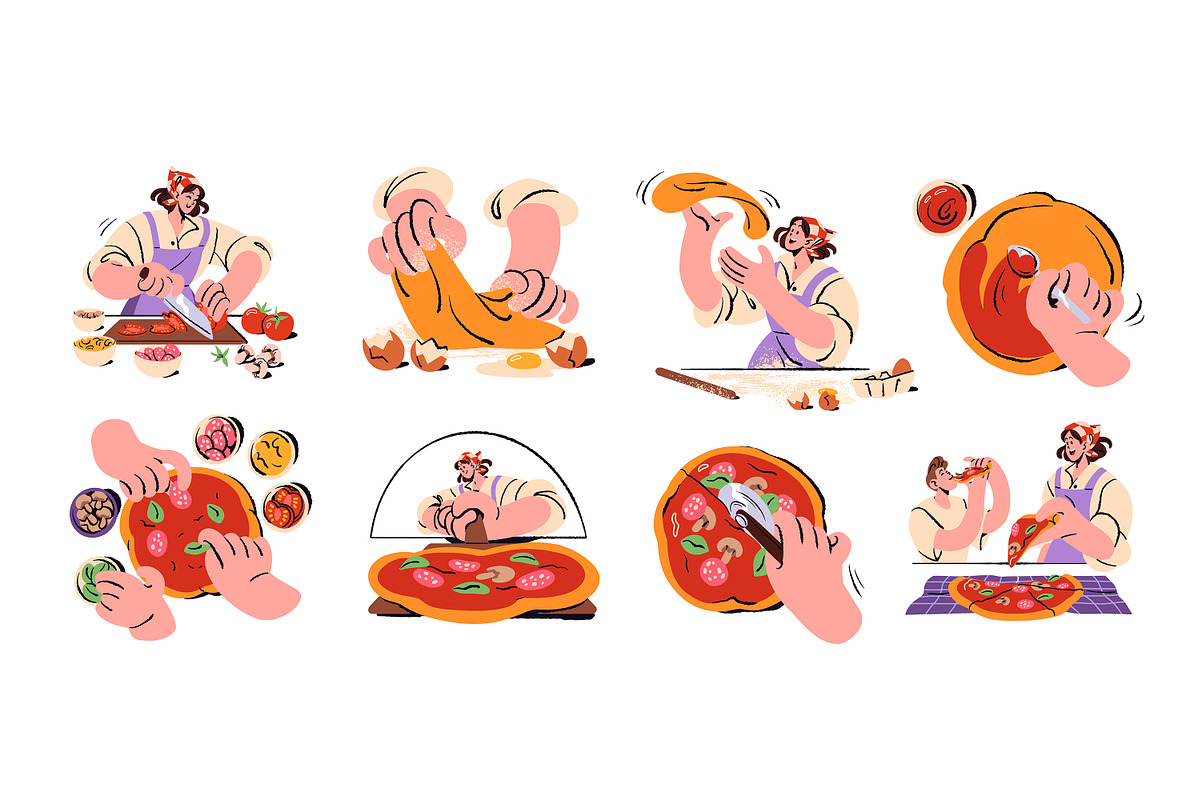 Pizza making, recipe steps set, a Food Illustration by PaperTrident (Photo 1 of 8)