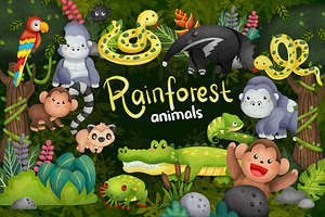 Watercolor Rainforest Animal Clipart