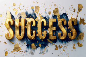 Stylized gold lettering of the word 'SUCCESS' set against a vibrant blue backdr, a Background Photo by ImageMir