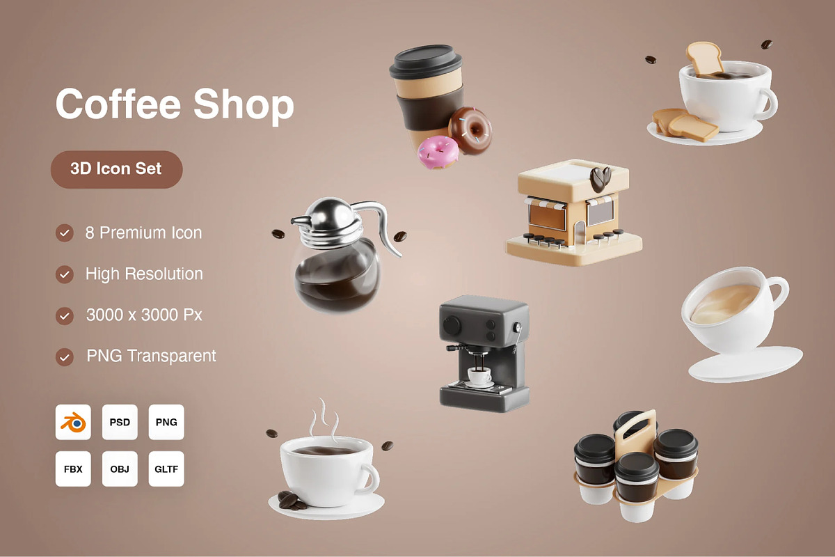 Coffee Shop 3D Icons Set, a Food & Drink 3D Model by Kmg Design (Photo 1 of 2)