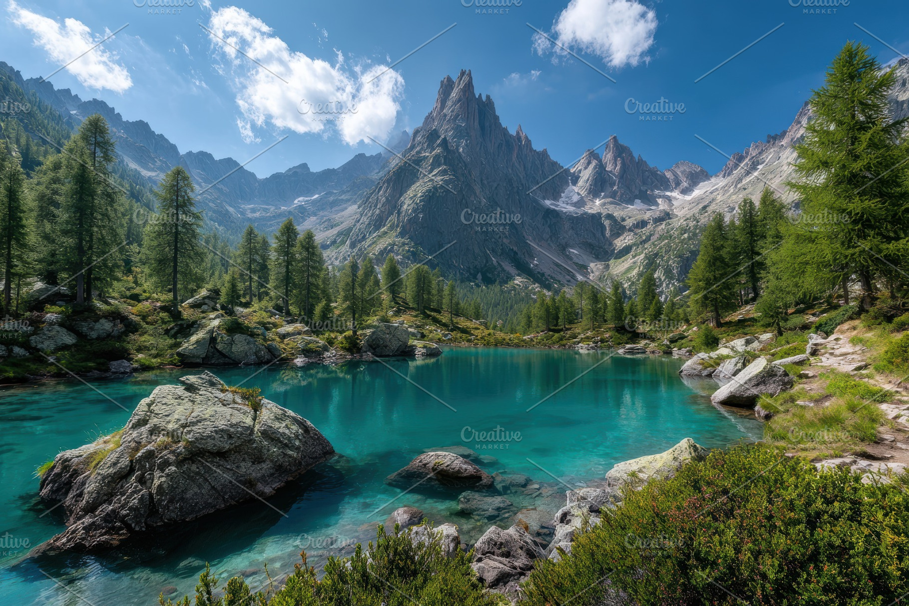 Turquoise Alpine Lake Surrounded by, a Photo by Pixeness Studio