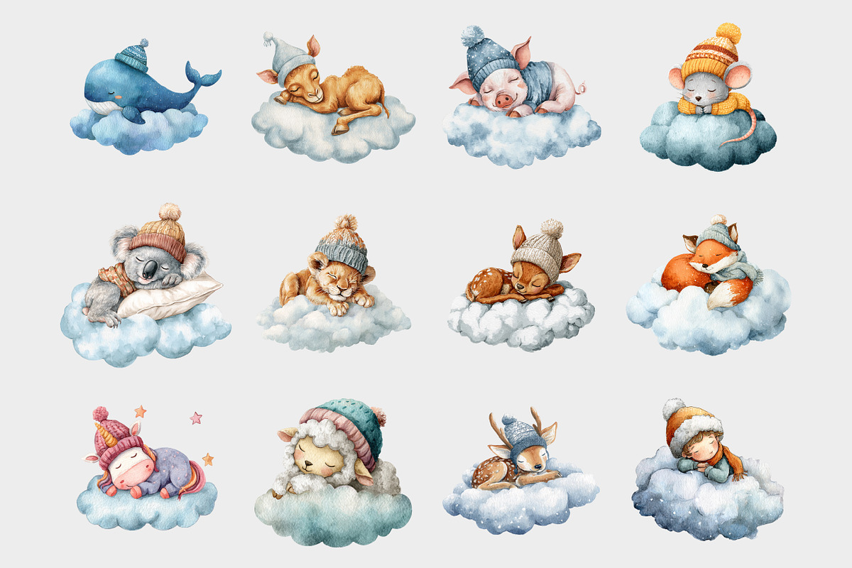 Watercolor Sleeping Animals Clipart, a Seasonal Illustration by Design Market (Photo 3 of 5)