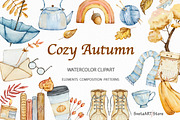Watercolor Cozy Autumn Clipart, a Seasonal Illustration by SvetaArtStore (Thumbnail 1 of 9)