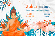 Buddha watercolor clip art, an Illustration by ARTerria (Thumbnail 1 of 15)