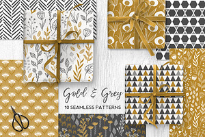Gold & Grey Modern Floral Patterns