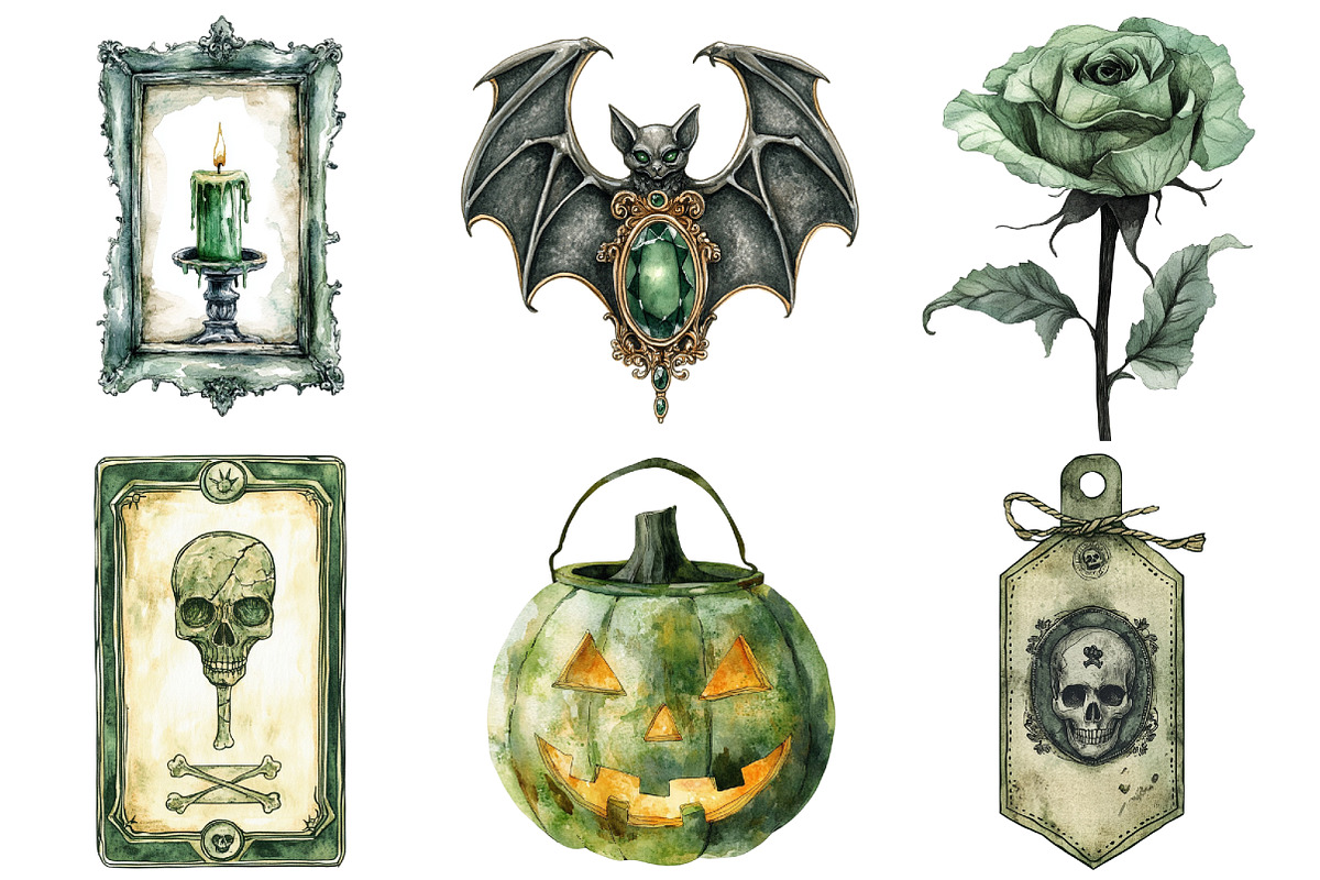 Antique Green Halloween Clipart, an Illustration by Craft Nest (Photo 4 of 6)