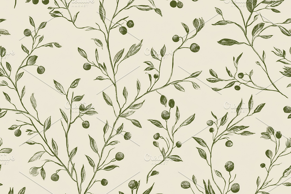 Botanical seamless pattern featuring hand drawn berry branches a, a Pattern Graphic by Studio ANNA