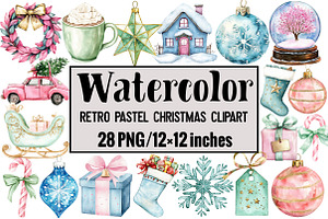Retro Pastel Christmas Clipart, an Illustration by Design Market