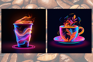 Neon Coffee Cups Graphic Bundle