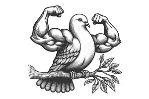 Muscular Dove Flexing on Tree Branch, an Animal Illustration by AlexArt