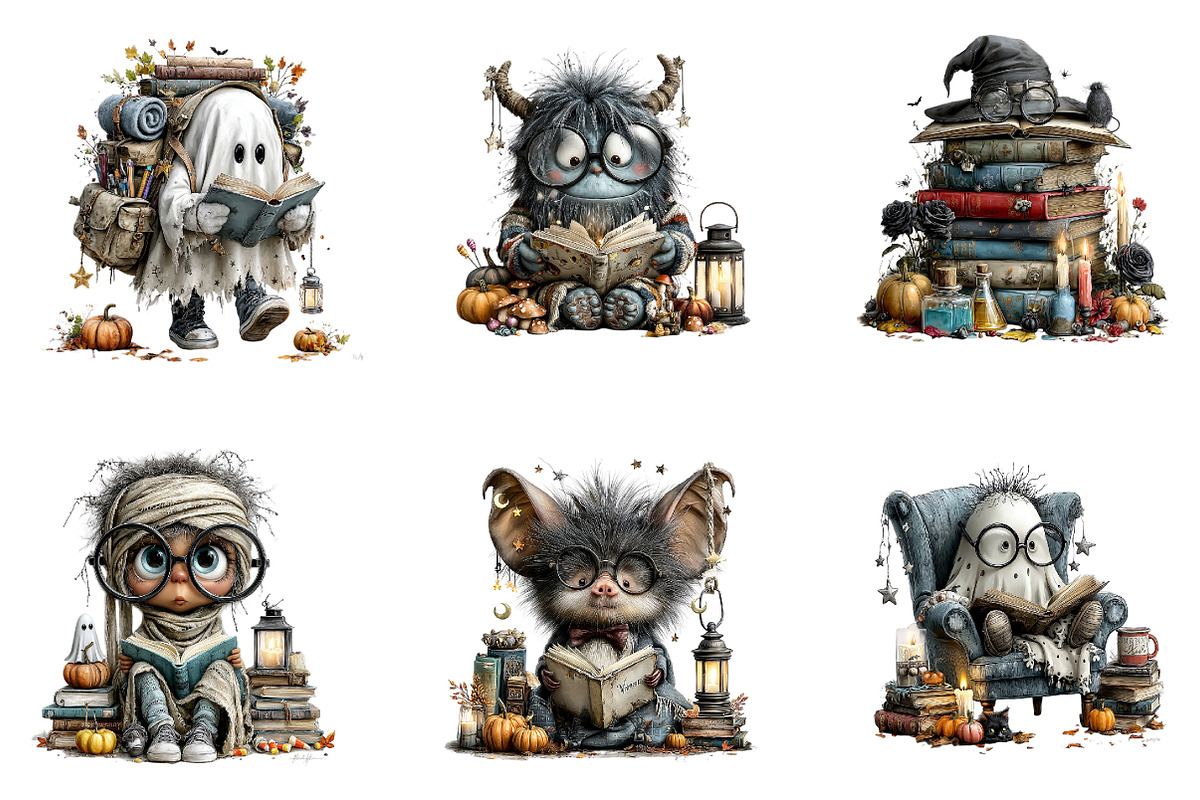 Halloween Book Lover Clipart Bundle, a Seasonal Illustration by CreationArt (Photo 7 of 7)