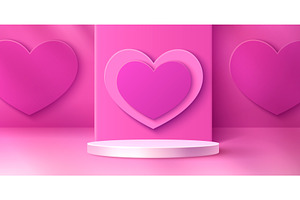 Pink heart podium with 3d Valentine, an Illustration by art PVP - market