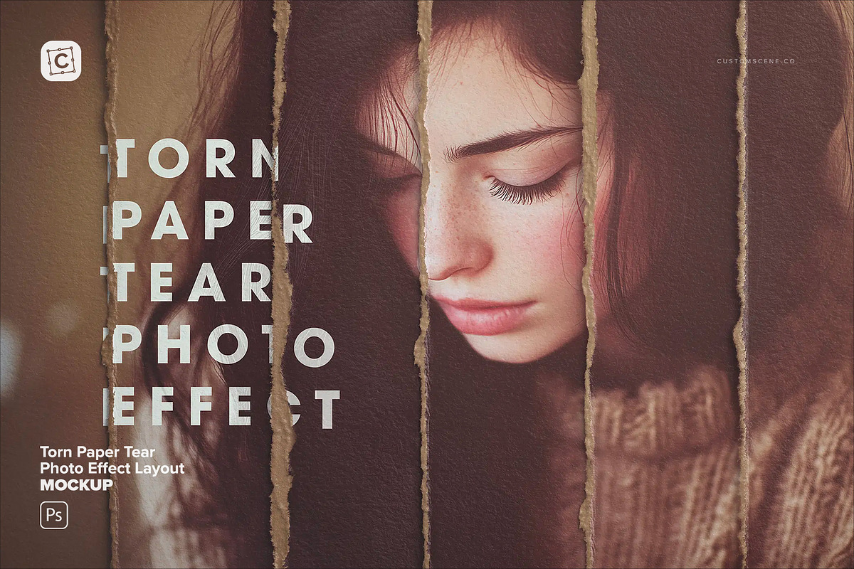 Torn Paper Tear Photo Effect Layout, a Product Mockup by Custom Scene (Photo 1 of 10)