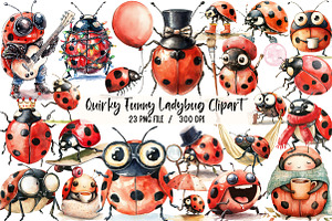 Quirky Funny Ladybug Clipart, an Illustration by Libby Wishes