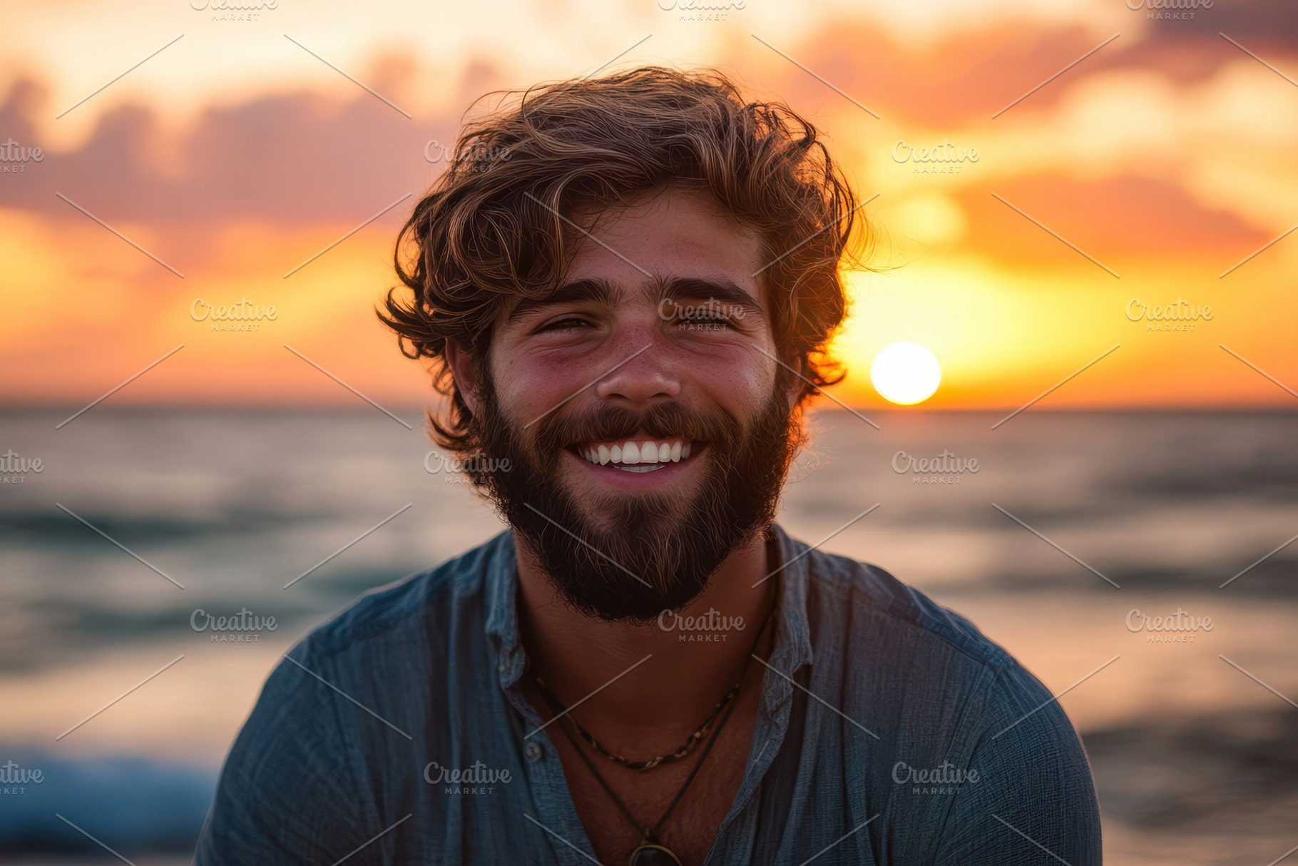 Warm smiling young man with a beard, a Photo by Pavel_design