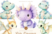 Watercolor Cute Dinosaur Clip Art, an Animal Illustration by SparkyDesignsUS (Thumbnail 1 of 9)