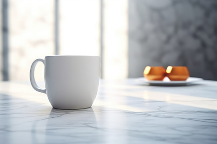A clean and simple composition of a white coffee mug placed on a, a Food & Drink Photo by designvectx