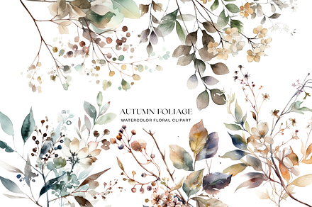 Watercolor Fall Foliage Clipart Set, a Decorative Illustration by Patishop Art