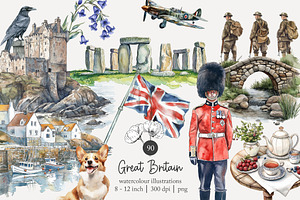 90 Great Britain clip art, a Decorative Illustration by Poppy Lane Studio