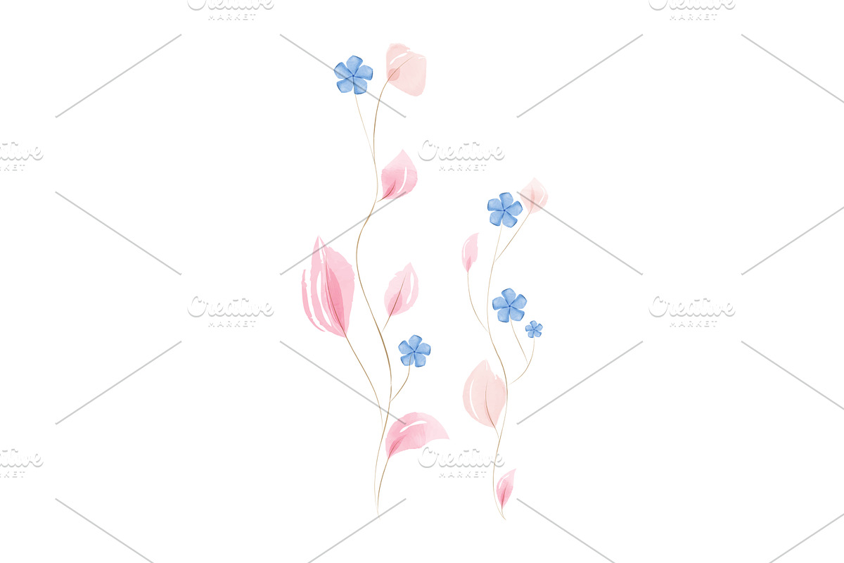 Soft watercolor pink leaves and, an Object Illustration by okskukuruza