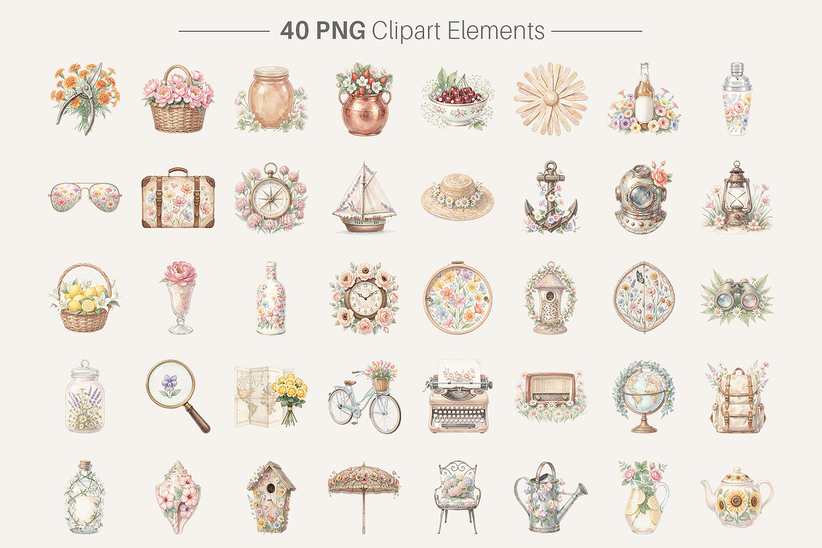 Vintage Floral Summer PNG, a Decorative Illustration by Artnoy (Photo 2 of 18)