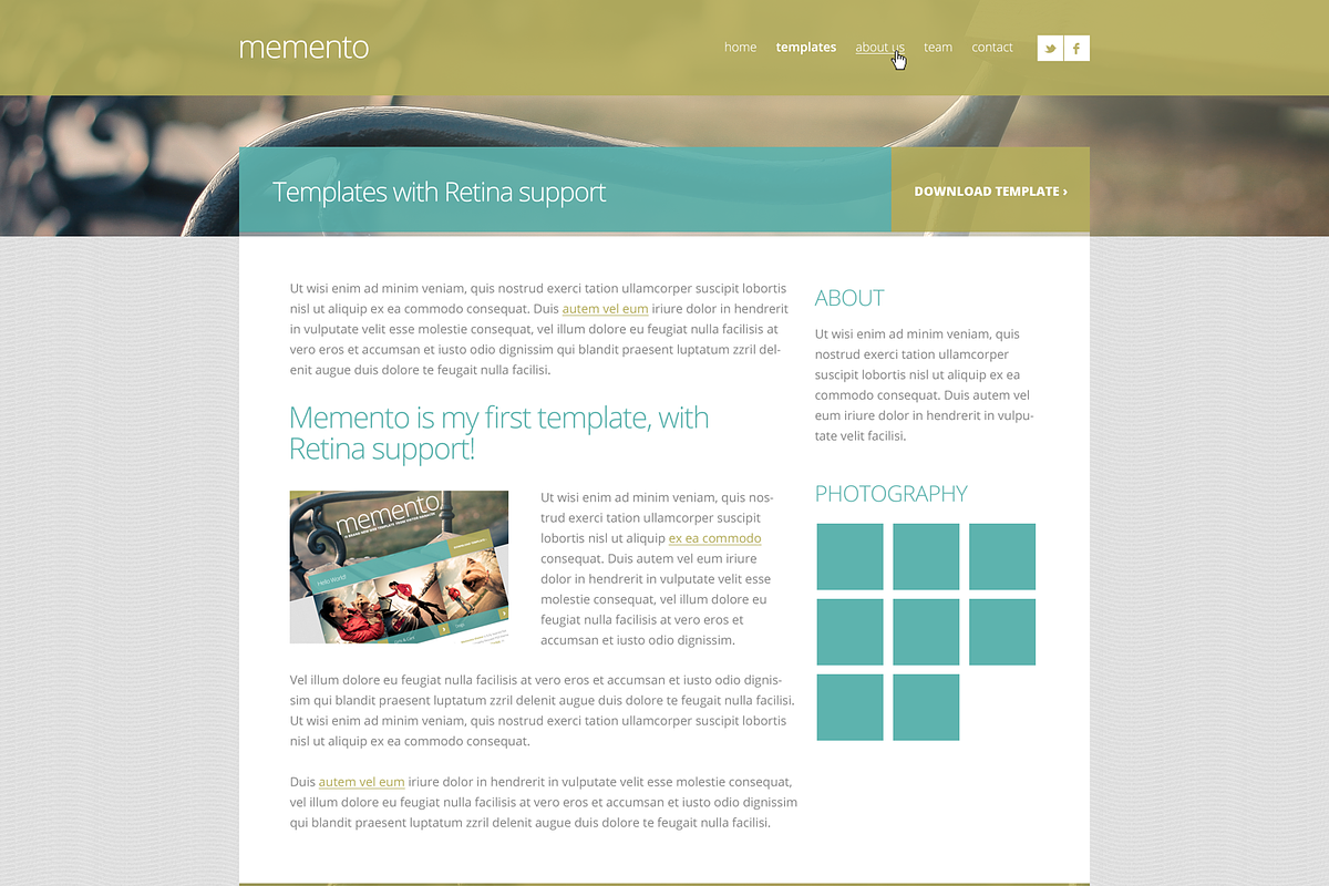 Memento — Retina PSD Template, a Websites & App Template by Viktor Hanacek (Photo 2 of 3)