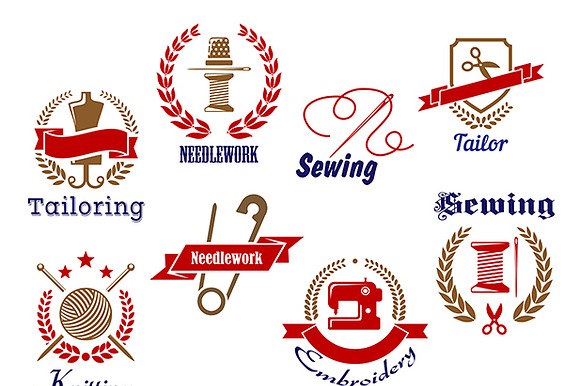 Retro Needlework Emblems Icon Set