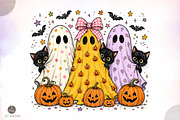 Preppy Halloween Ghost and Cat PNG, a Seasonal Illustration by Libby Wishes (Thumbnail 1 of 3)
