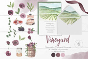 Watercolor Vineyard Elements, an Illustration by Momo Studio (Thumbnail 1 of 16)