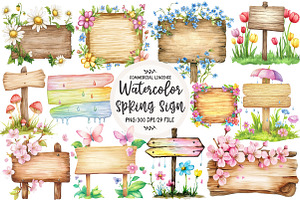 Spring Wooden Sign Board Clipart, an Illustration by OK Design