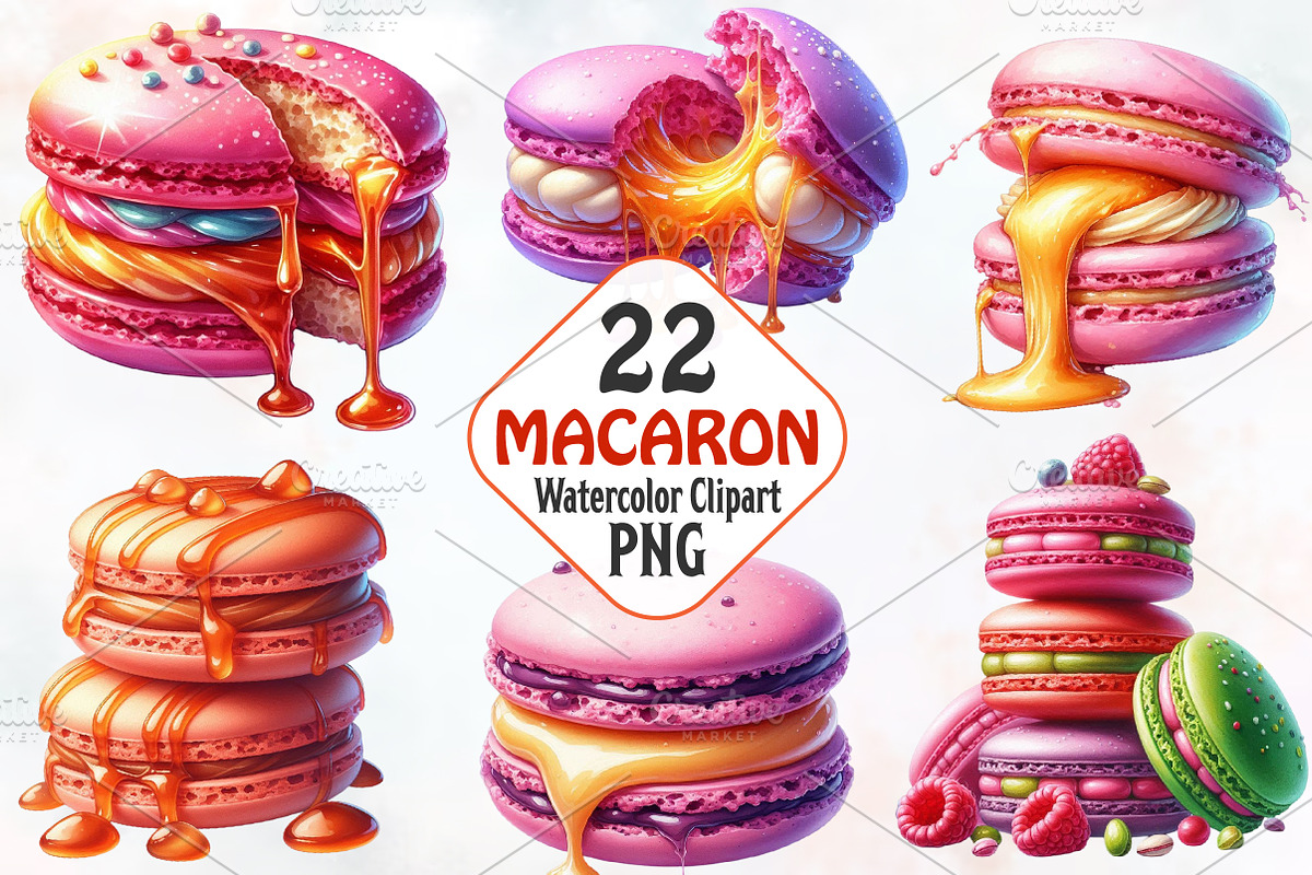 Macaron Watercolor Clipart, an Illustration by RobertsArt (Photo 1 of 8)