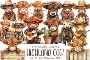Cute Western Highland Cows Clipart, an Illustration by OK Design