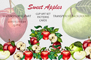 Watercolor Apple Clipart Pattern Set, a Food Illustration by Fresh art by Larysa (Thumbnail 1 of 10)