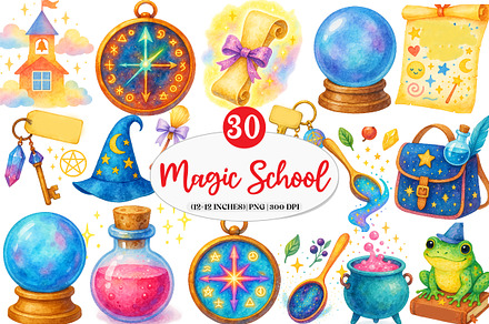 Cute Magic School Watercolor Clipart